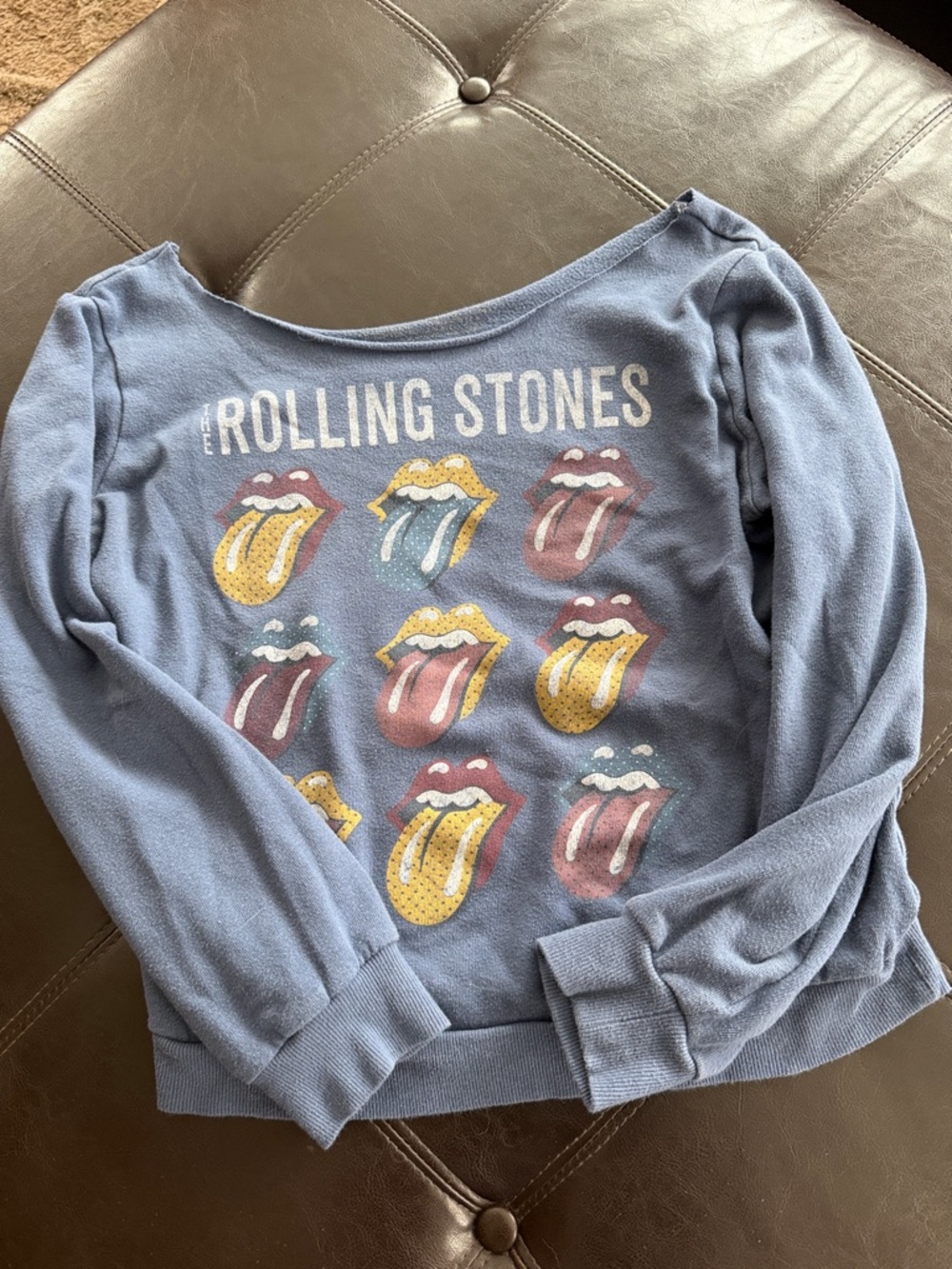 the Rolling Stones Light Blue Kids Graphic Sweatshirt with Multicolor Tongues